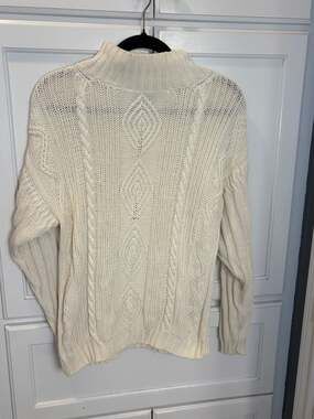 Vintage Perry Ellis Cream Cable Knit Mock Neck Sweater Rory Gilmore Aesthetic